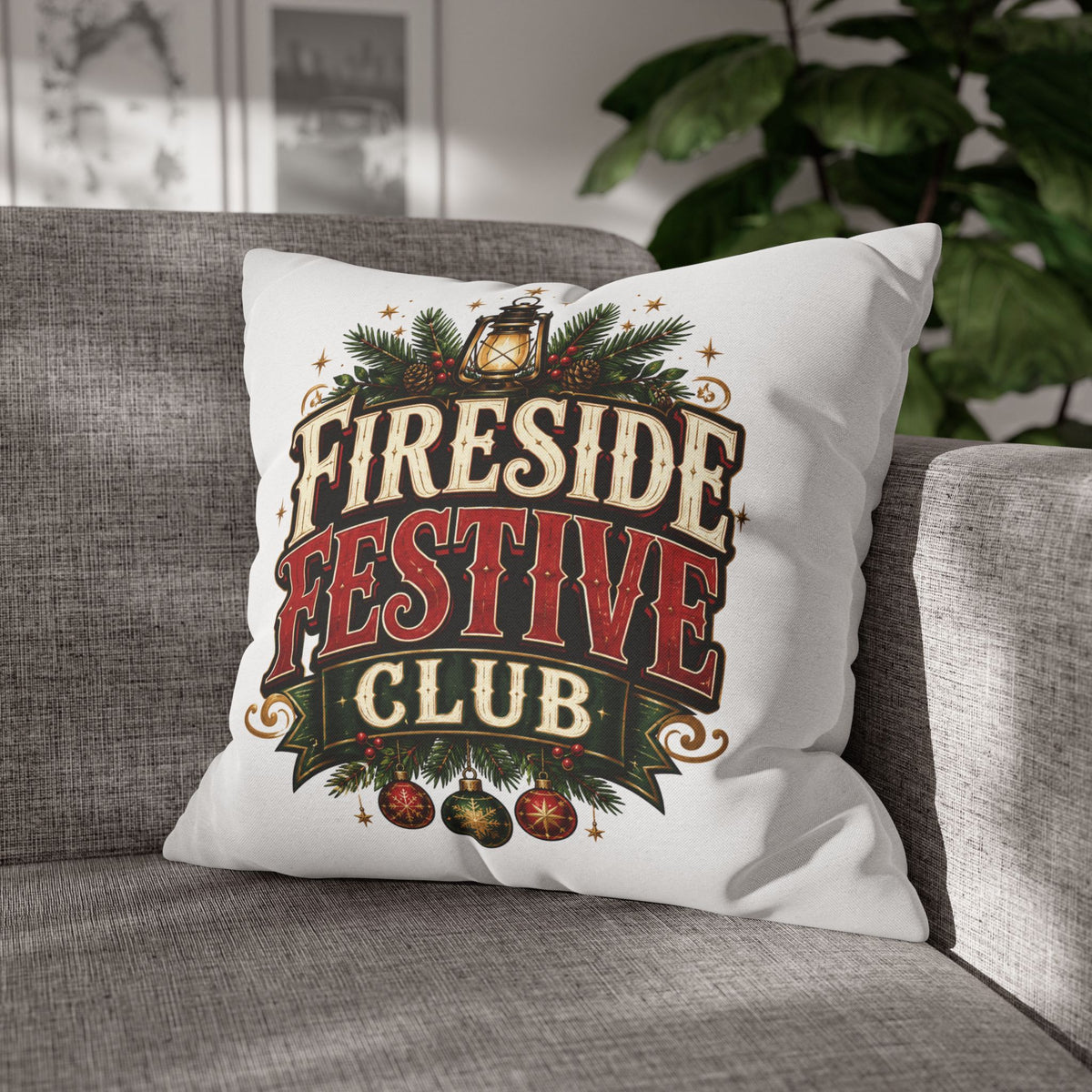 Christmas Fireside Festive Club Holiday Throw Pillowcase