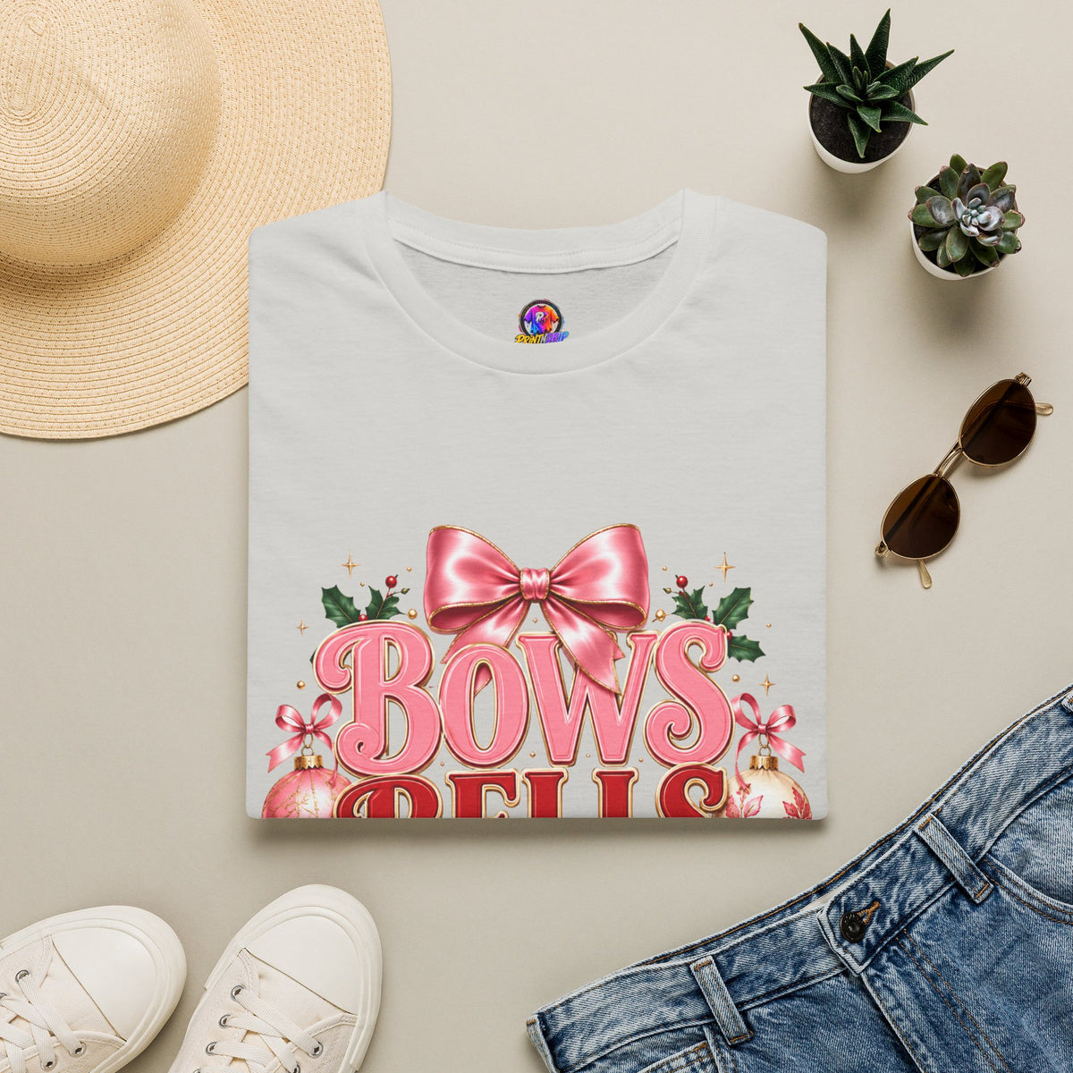 T-Shirt — Bows Bells Bliss Christmas Graphic Tee