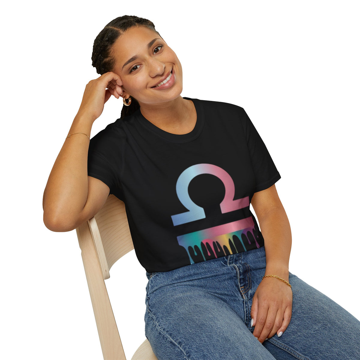 Omega Symbol T-Shirt — Pastel Gradient Drip Design