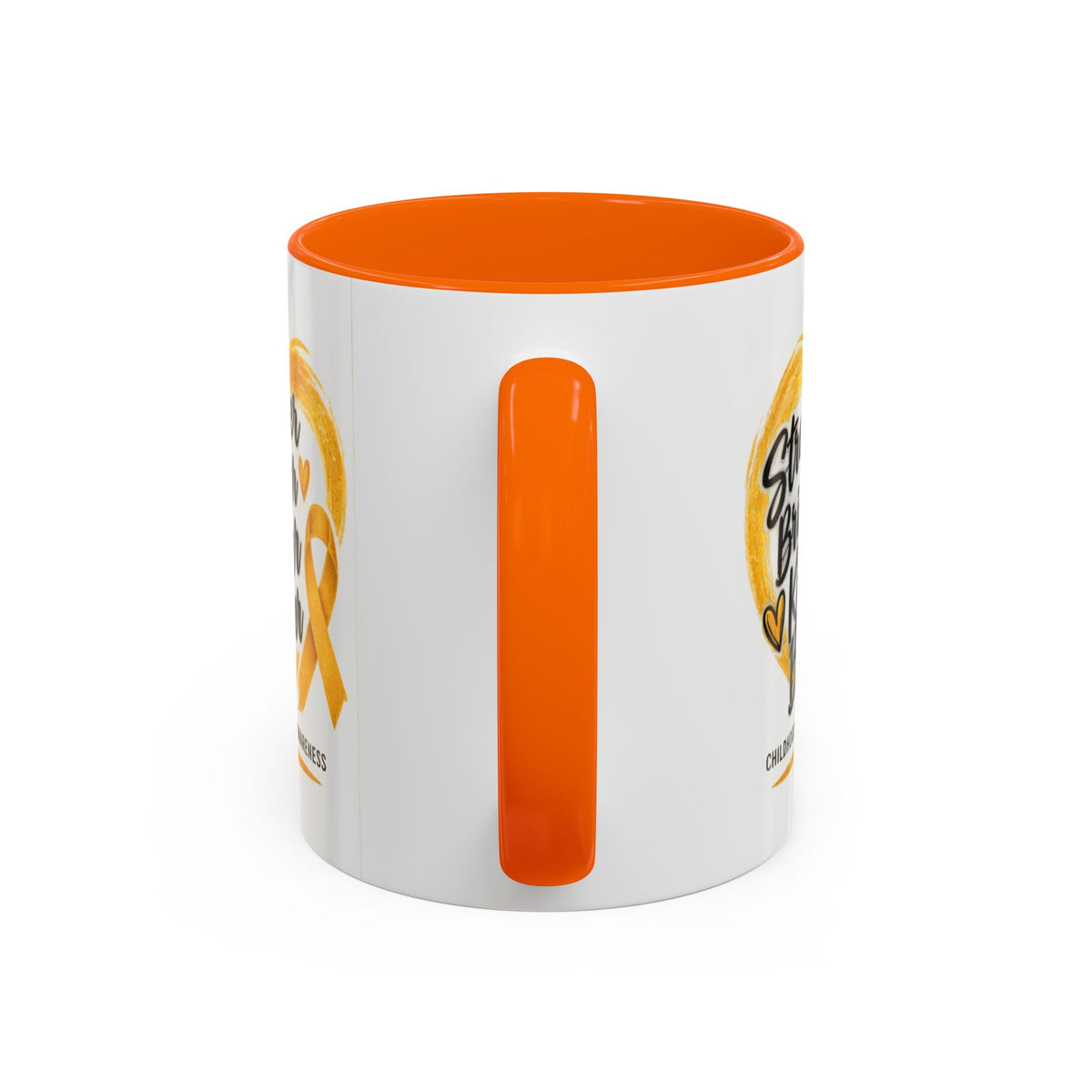 Childhood Cancer Awareness Accent Coffee Mug — "Stronger Brighter Kinder Braver"