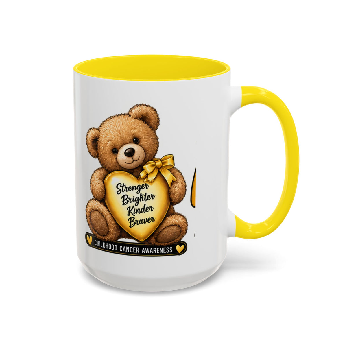 Gold Ribbon Teddy Bear Childhood Cancer Awareness Accent Mug (11/15oz)