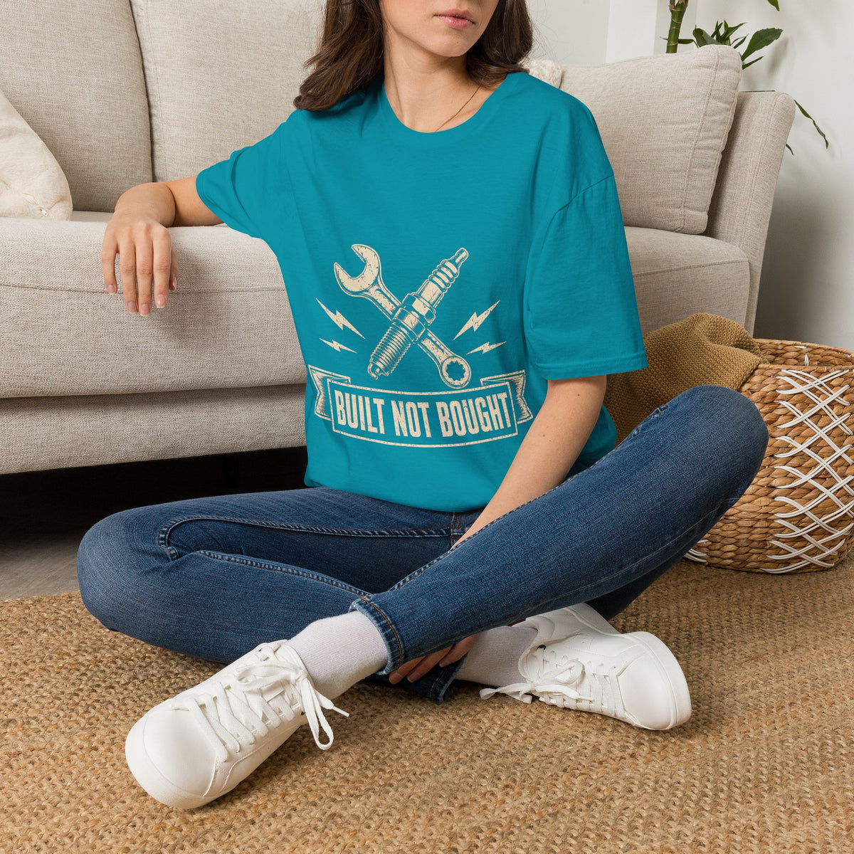 Built Not Bought T-Shirt — Vintage Mechanic Spark Plug & Wrench Tee for DIY Car Enthusiasts