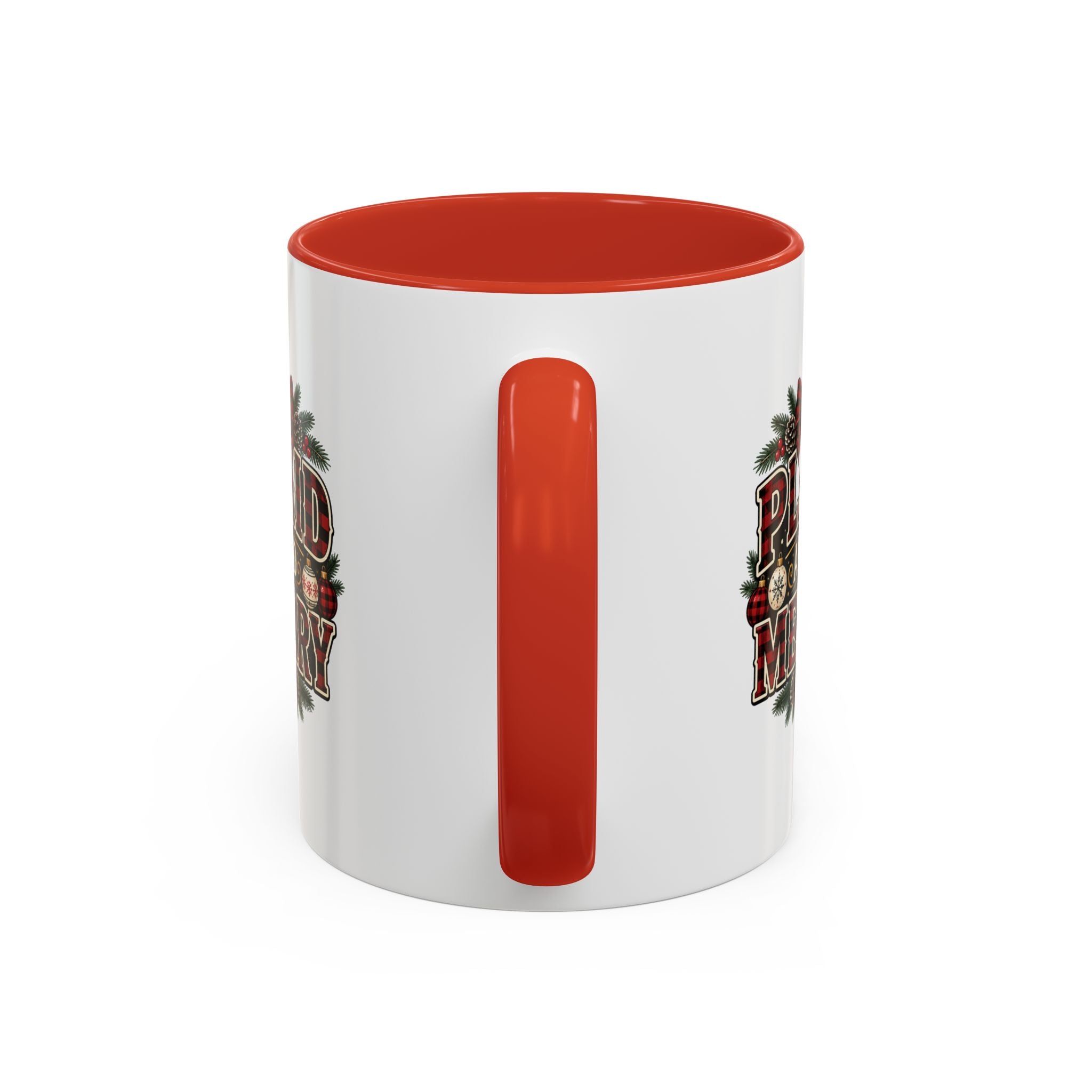 Plaid and Merry Accent Coffee Mug — Festive Buffalo Check Christmas Mug