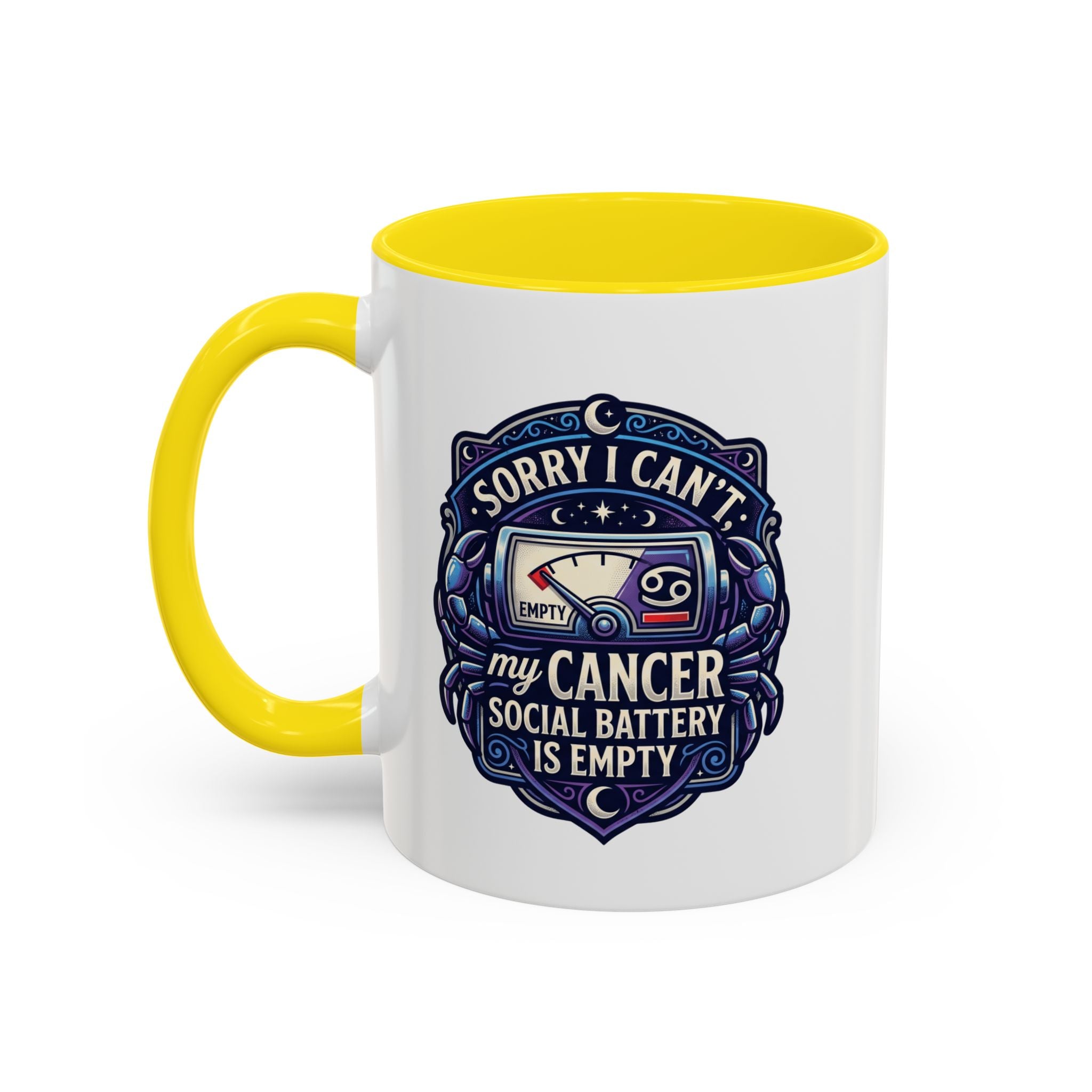 Accent Coffee Mug — “Sorry I Can’t My Cancer Social Battery Is Empty” Support Awareness Mug