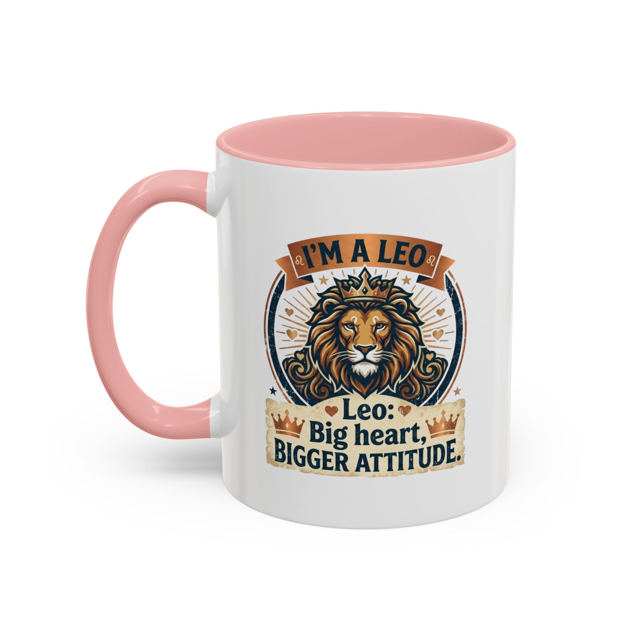 Leo Coffee Mug — "I'm a Leo: Big Heart, Bigger Attitude" Zodiac Accent Mug (11/15oz)