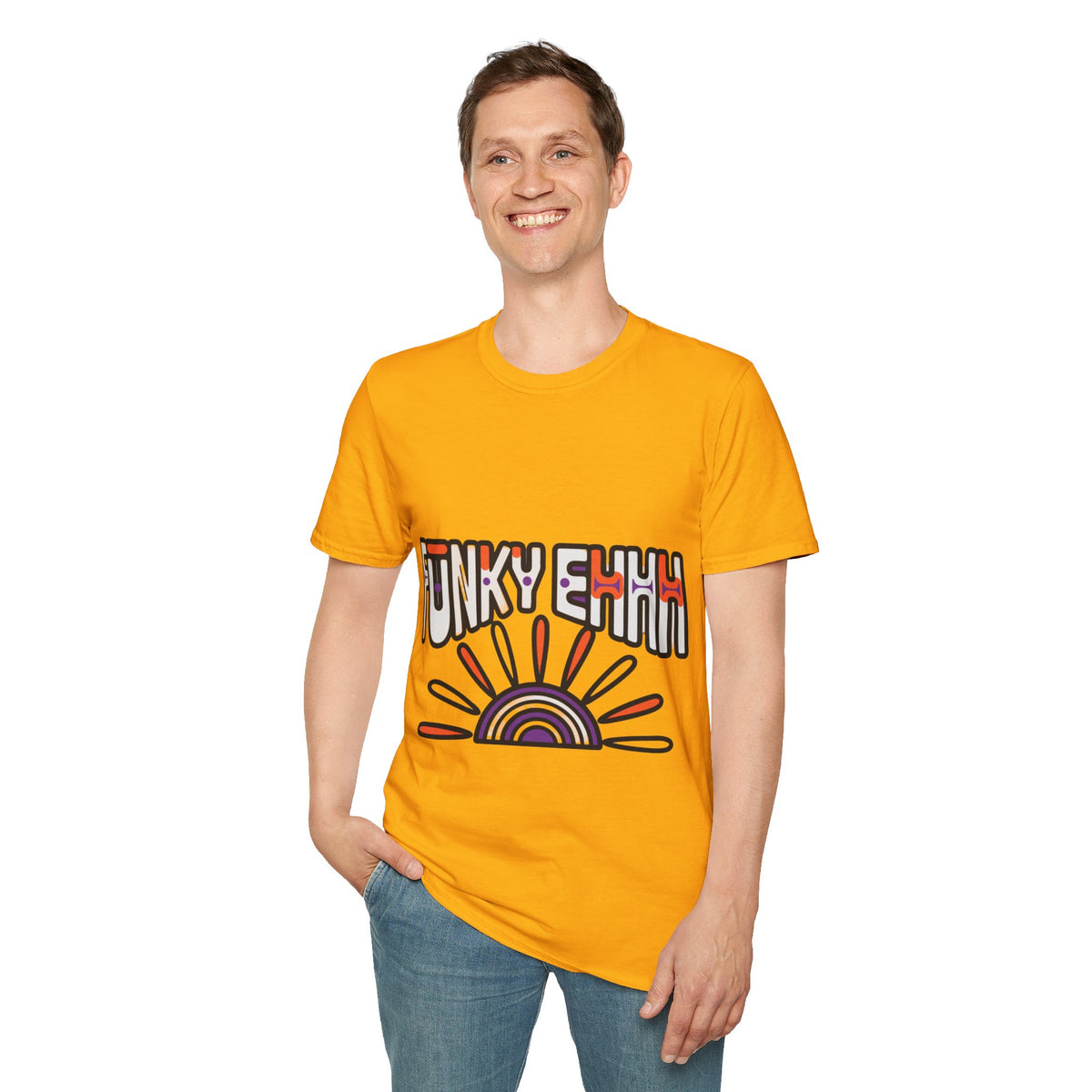"Funky Ehhh" Retro Rainbow Tee | Groovy 70s Slogan T-Shirt - Trending Now - September 2026