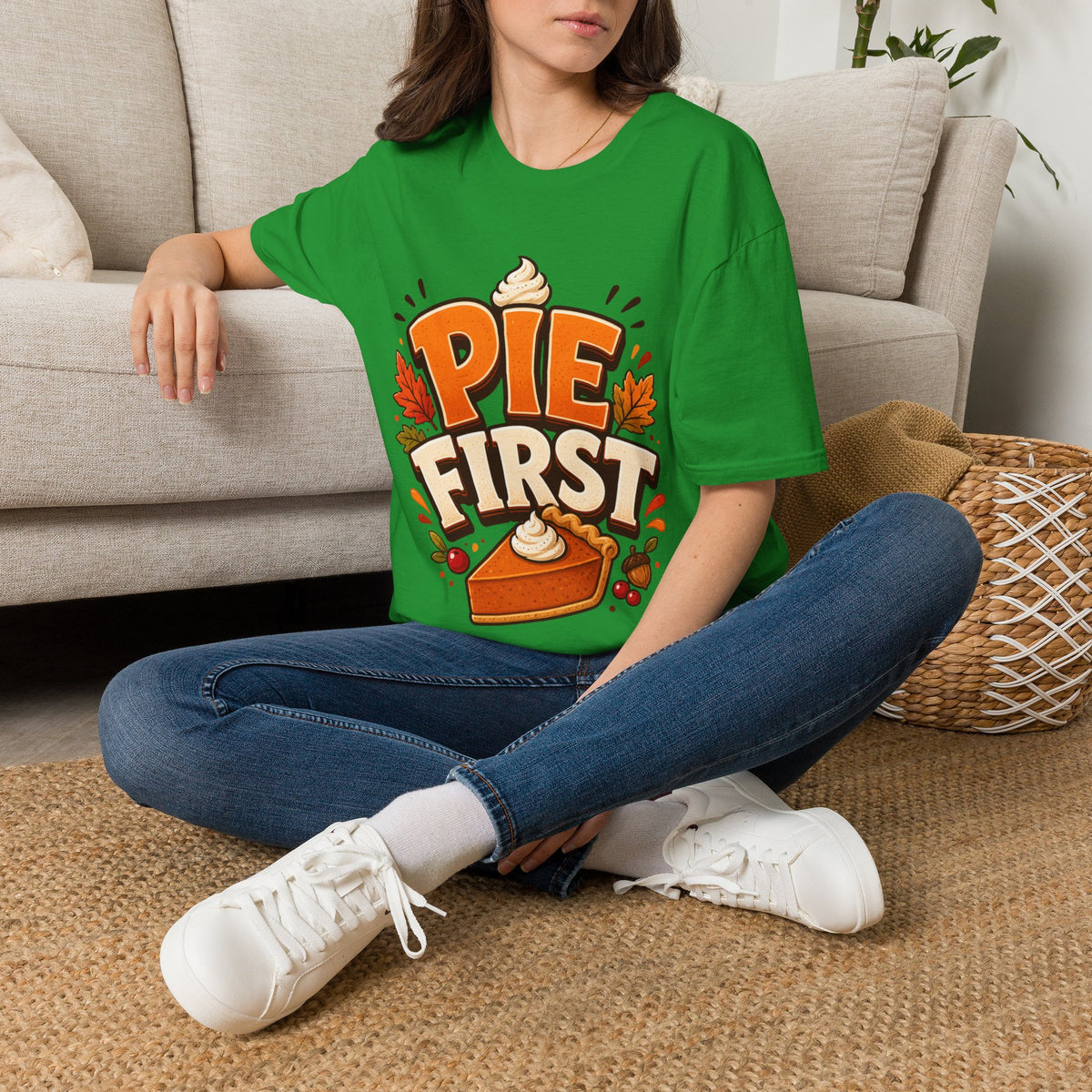 Thanksgiving T-Shirt Pie First T-Shirt — Funny Thanksgiving Pumpkin Pie Graphic Tee