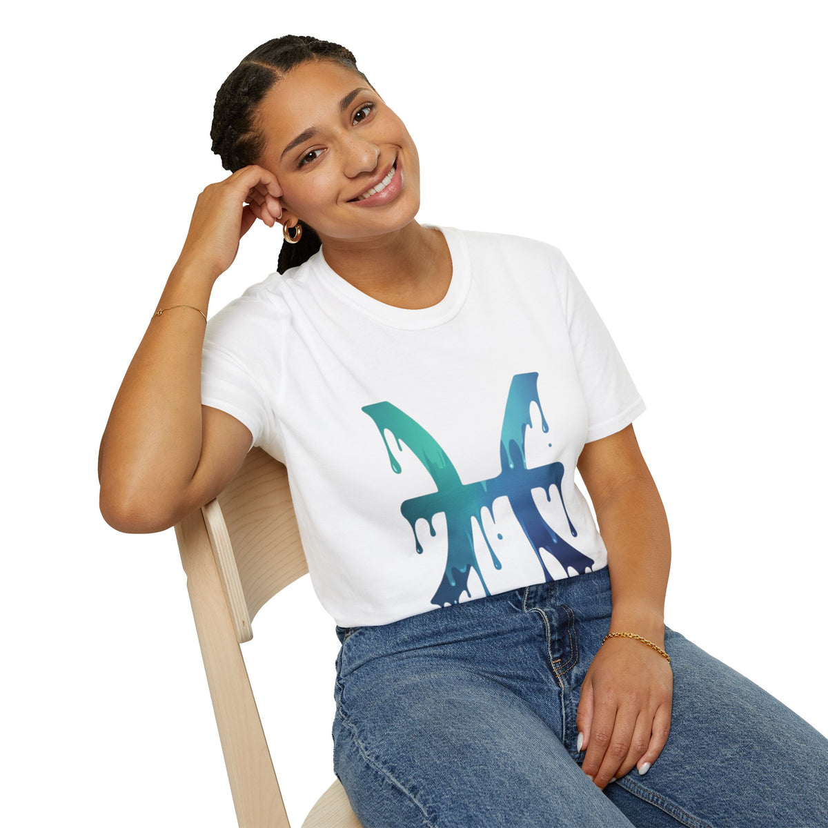 Pisces Drip Zodiac T-Shirt — Blue Gradient Astrological Tee