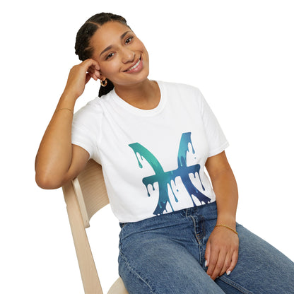 Pisces Drip Zodiac T-Shirt — Blue Gradient Astrological Tee