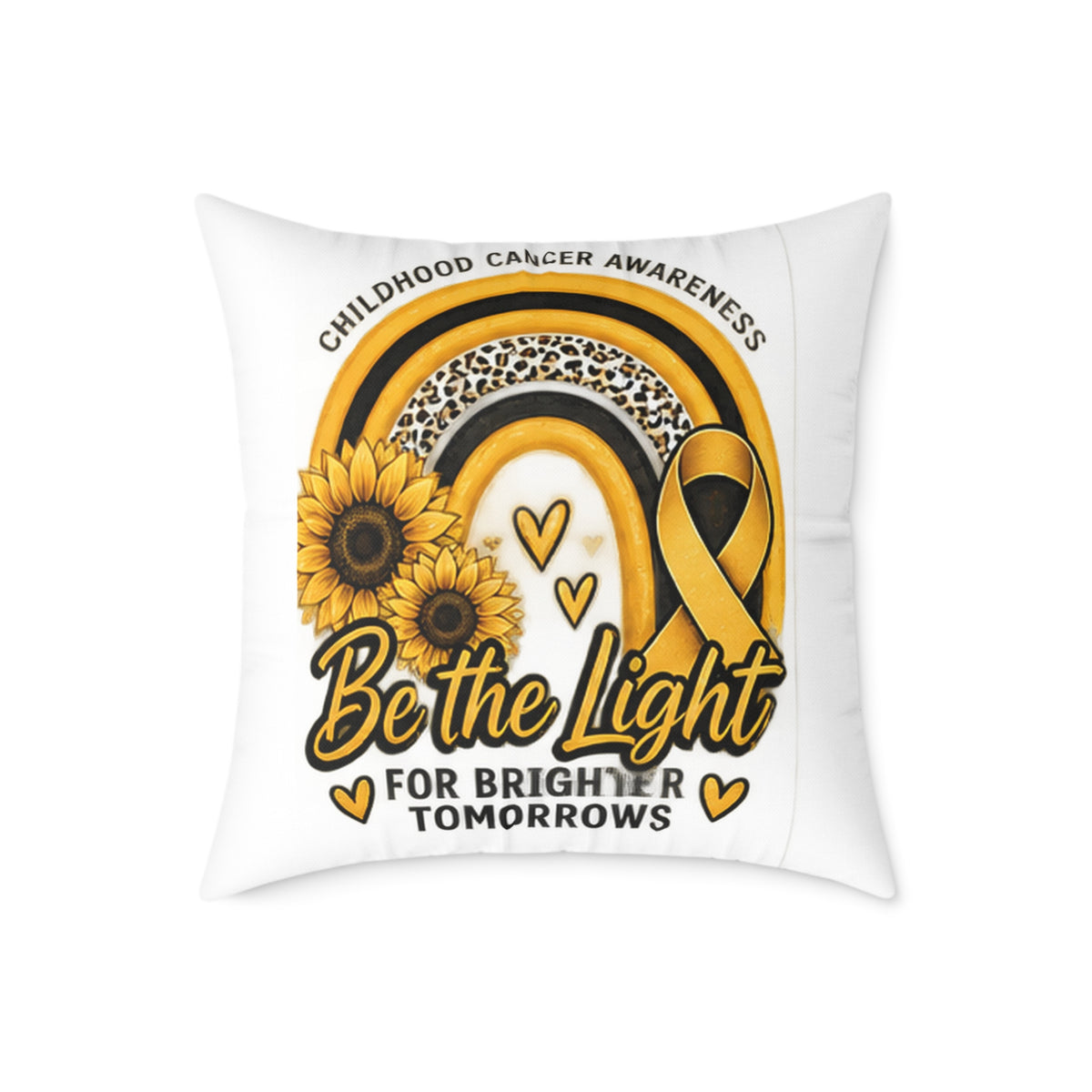 Childhood Cancer Awareness Pillow — “Be the Light for Brighter Tomorrows” Square Throw Pillow