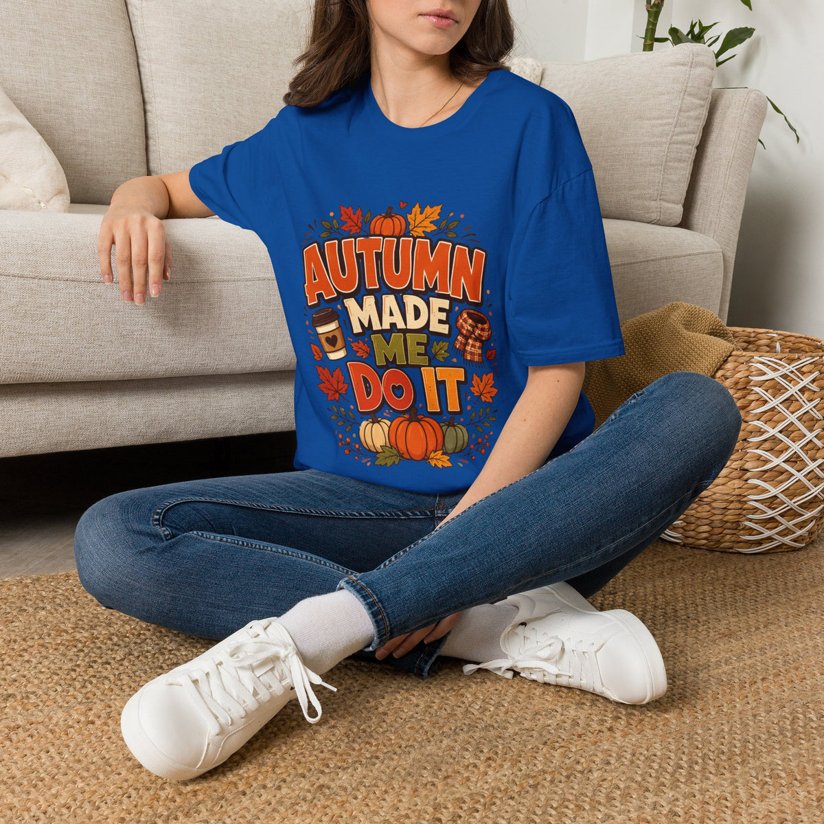 Thanksgiving T-shirt Autumn Made Me Do It T-Shirt — Fall Pumpkin & Leaves Graphic Tee