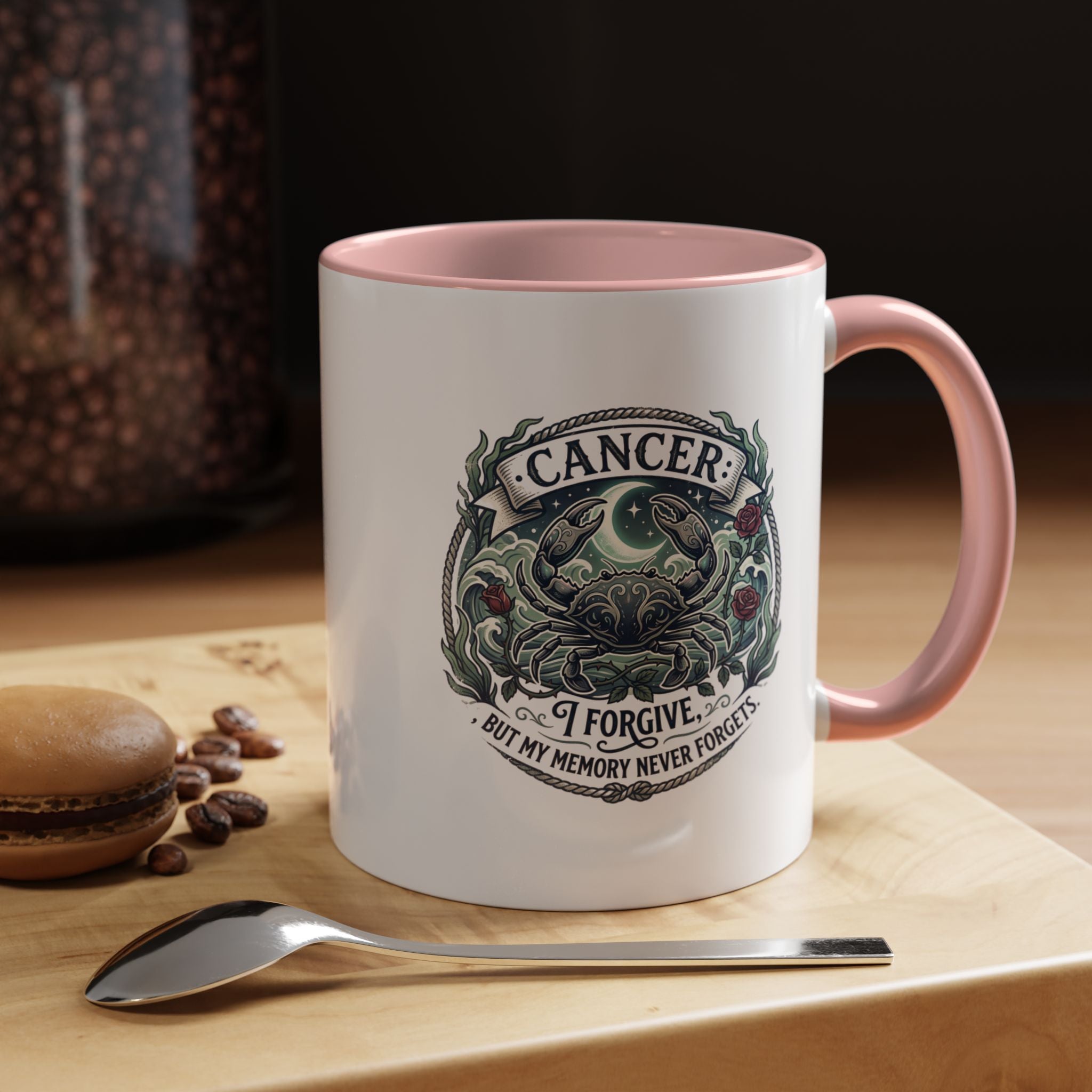 Cancer Zodiac Accent Coffee Mug — 'I Forgive But My Memory Never Forgets' Horoscope Gift