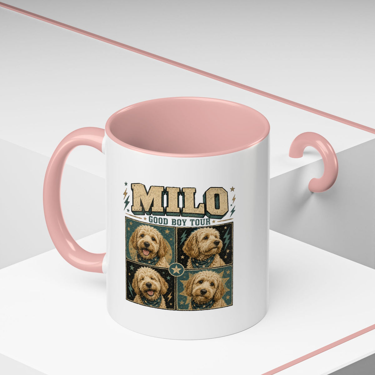 Milo Bailey Dog Dad Mom Personalized Dog Mug — "Milo: Good Boy Tour" Photo Accent Coffee Mug