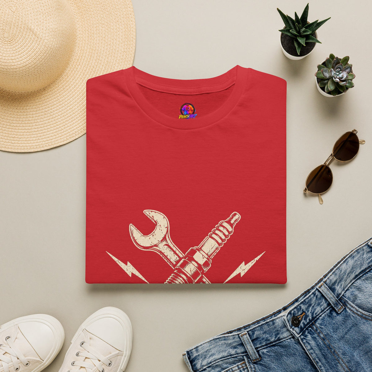 Built Not Bought T-Shirt — Vintage Mechanic Spark Plug & Wrench Tee for DIY Car Enthusiasts