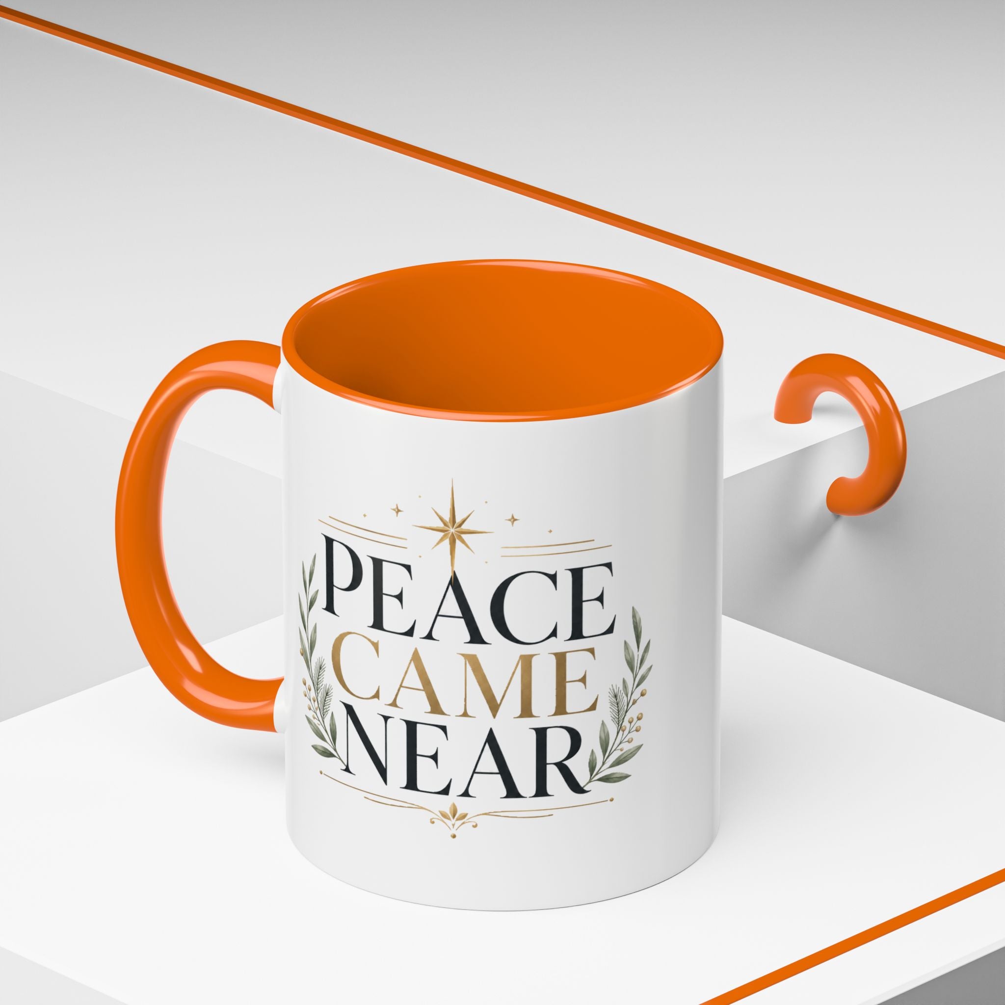 Christmas Peace Came Near Accent Coffee Mug — Holiday Christian Christmas Tea Cup
