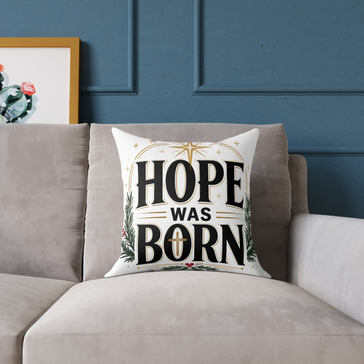 Christmas Hope Was Born Christmas Throw Pillow — Holiday Nativity Decor