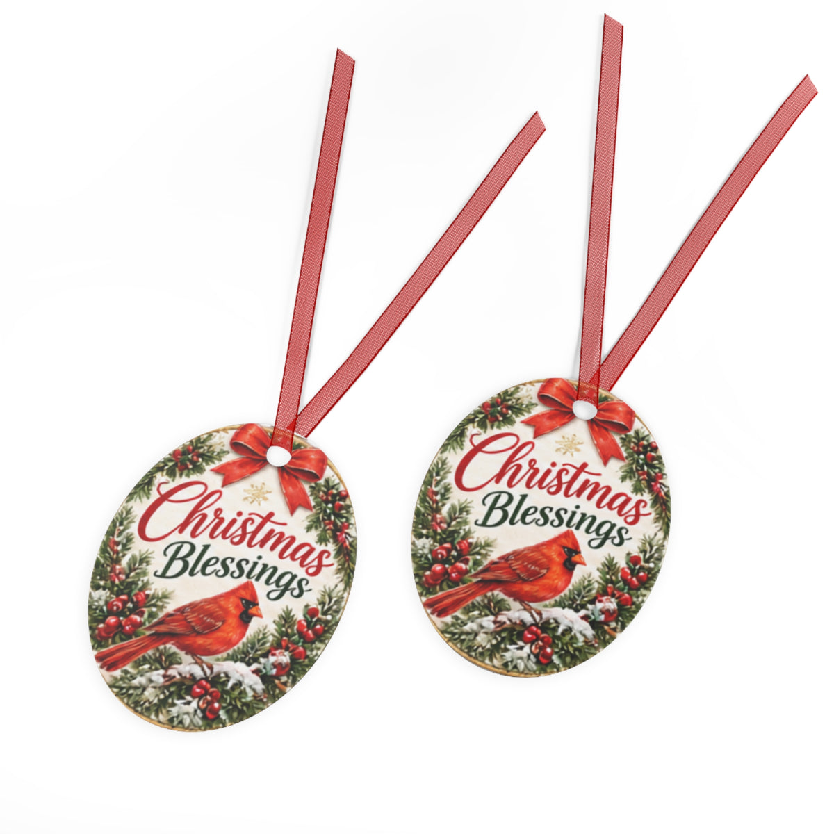 Christmas Blessings Metal Ornament — Cardinal Holiday Tree Decoration