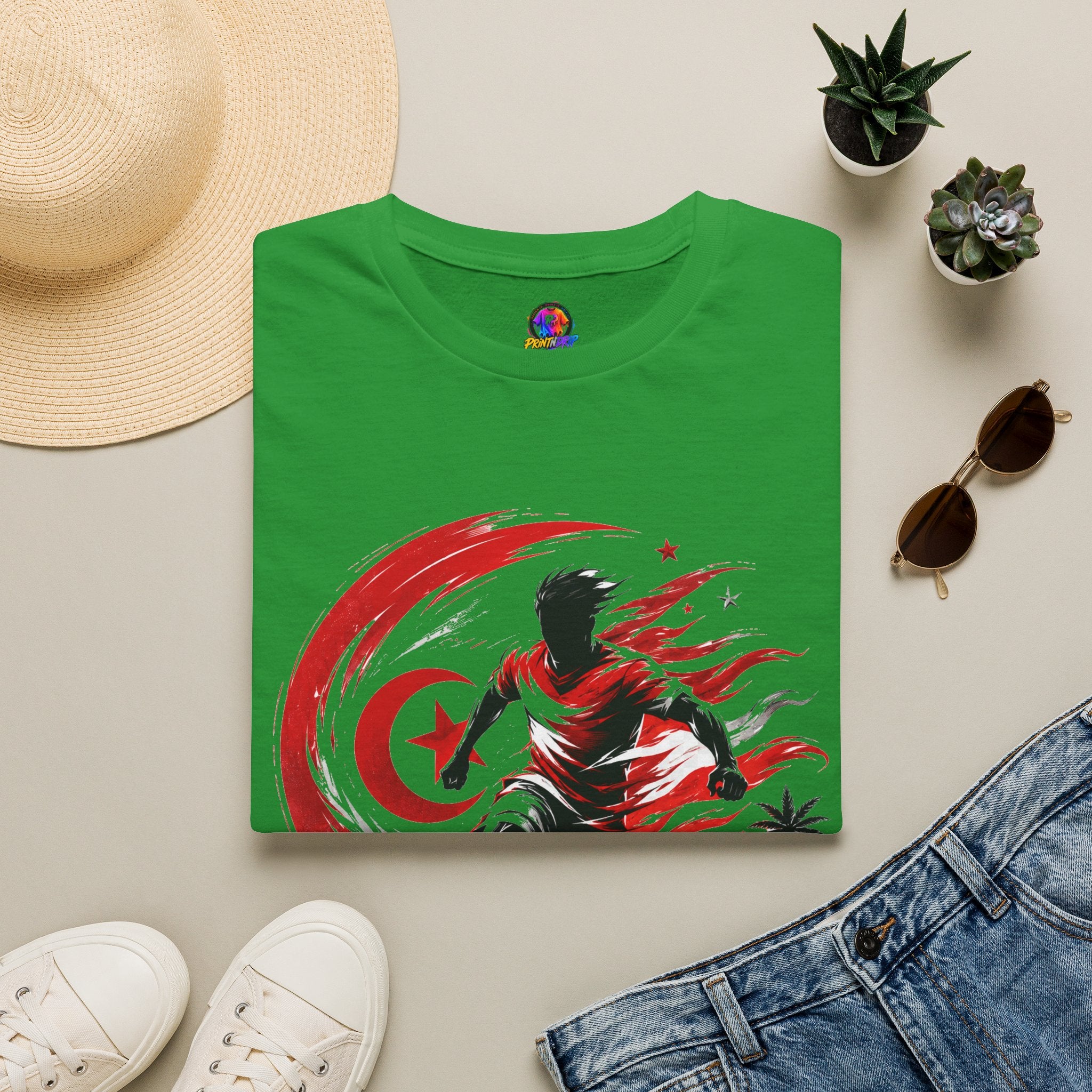 Tunisia Carthage Fire Soccer T-Shirt — Red Crescent Football Fan Tee
