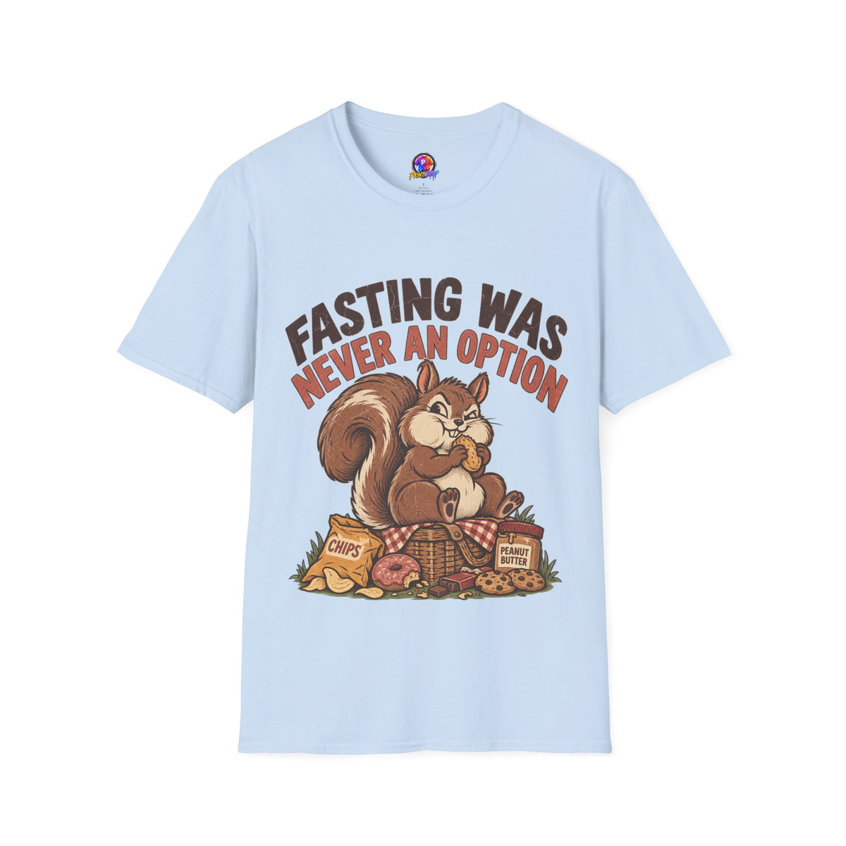 Fasting Was Never an Option T-Shirt — Funny Squirrel Eating Snacks Tee