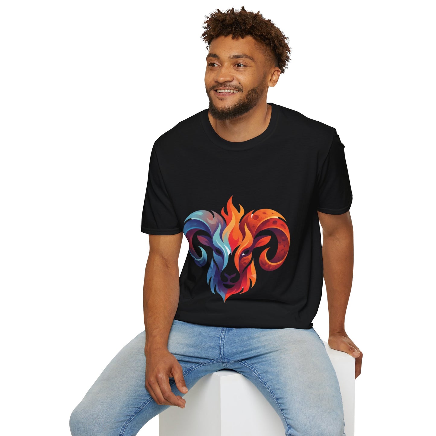 Ram Head Flame Graphic T-Shirt — Bold Aries Zodiac Tee