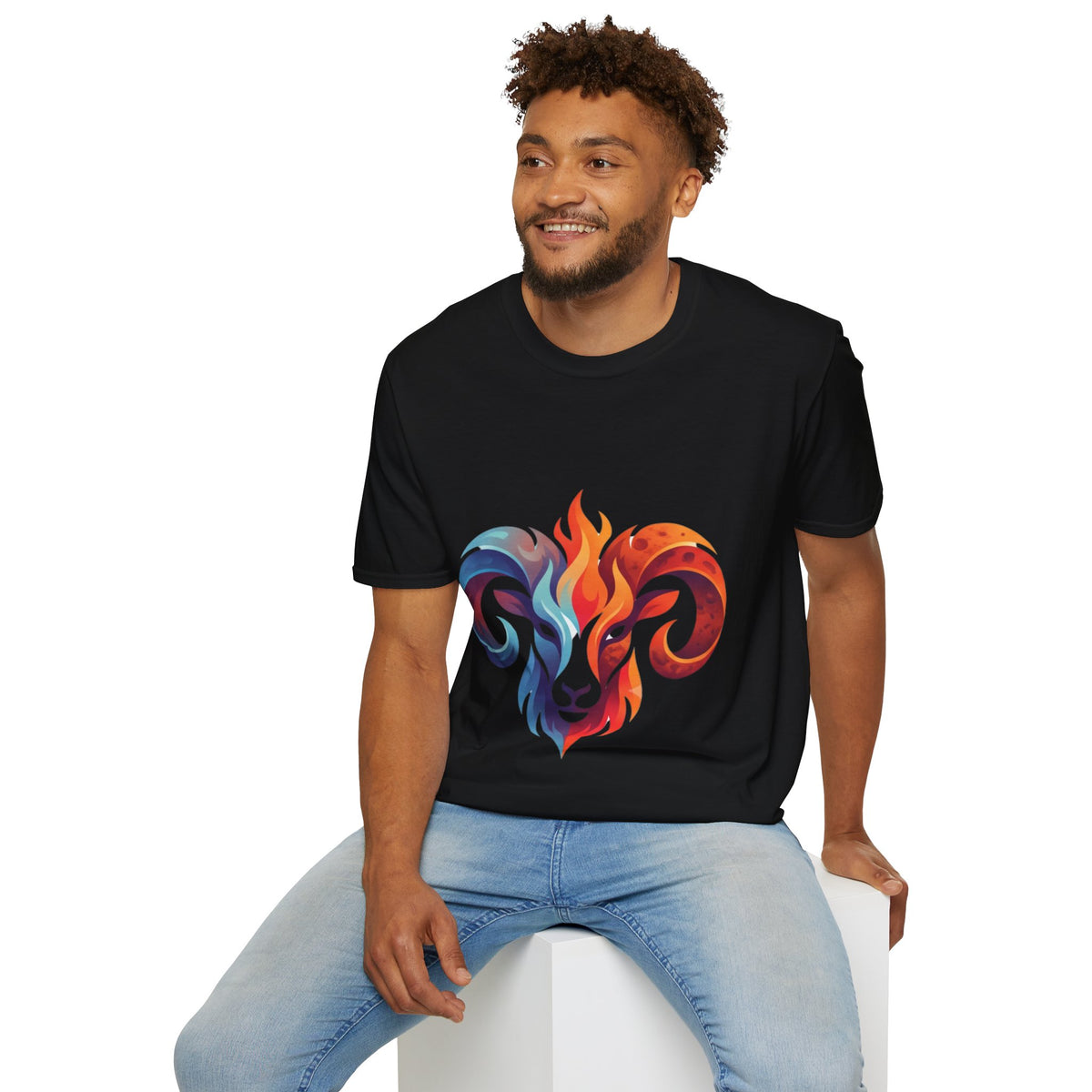 Aries Zodiac Ram Head Flame Graphic T-Shirt — Bold Aries Zodiac Tee