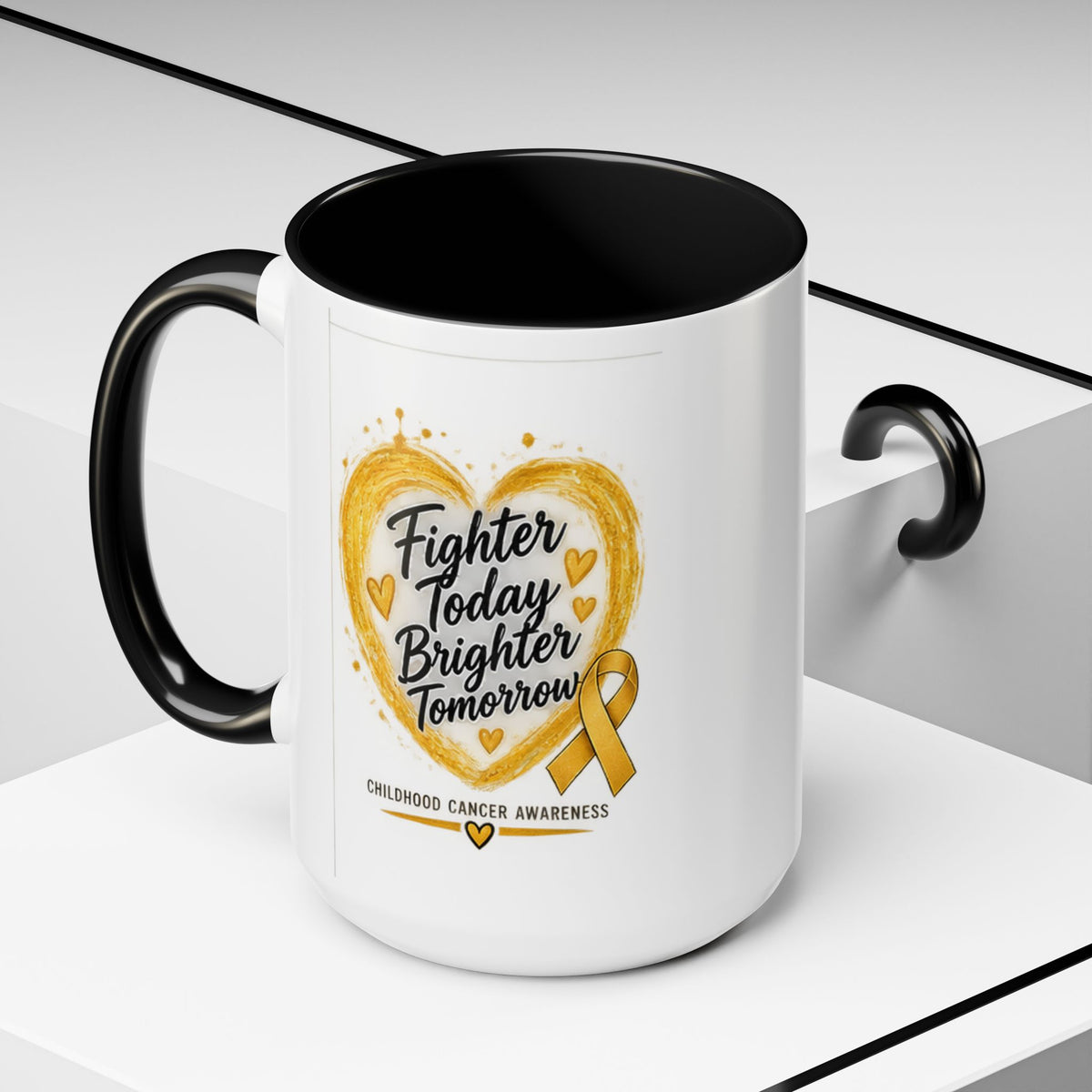 Childhood Cancer Awareness Coffee Mug – "Fighter Today Brighter Tomorrow" (Accent 11/15oz)