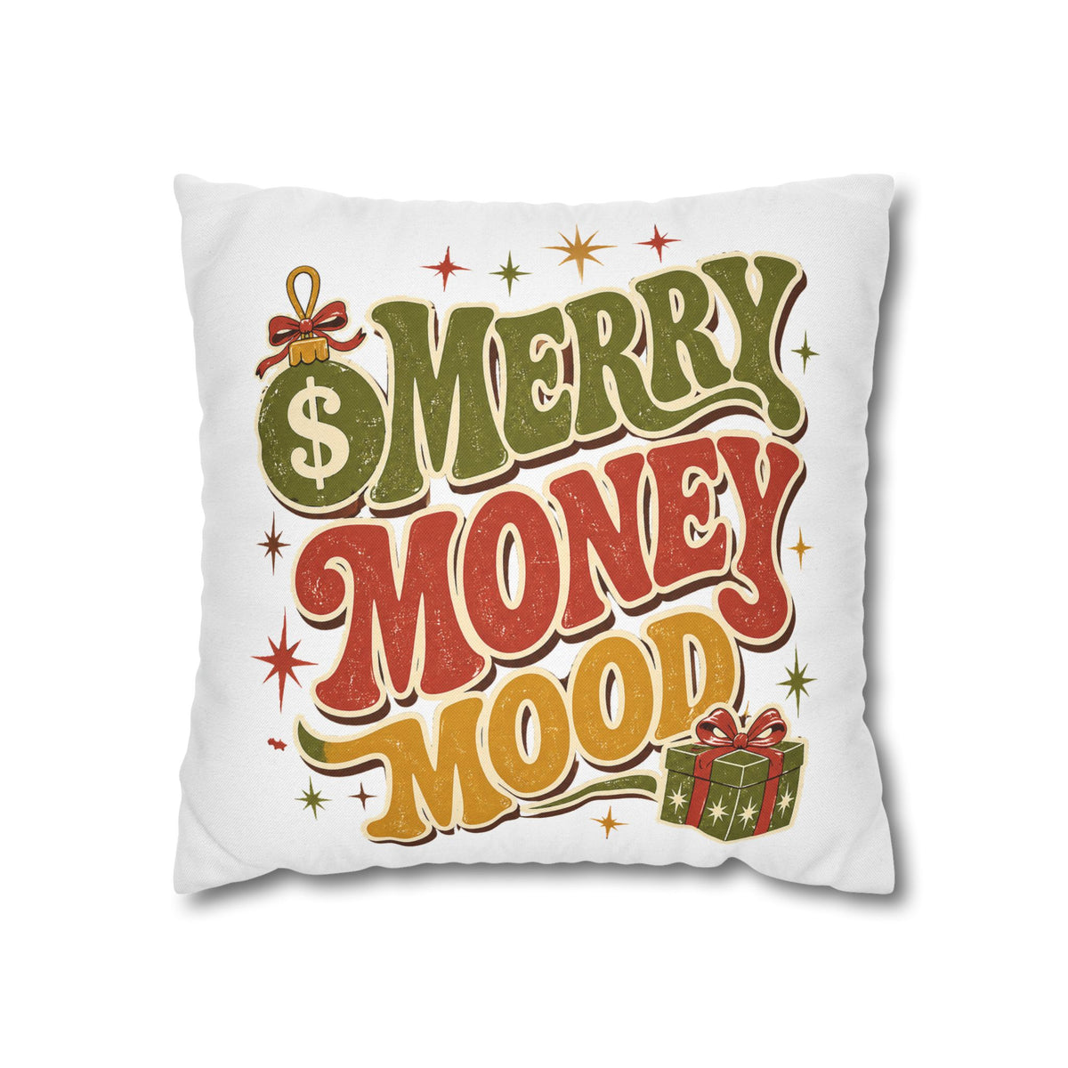 Merry Money Mood Pillowcase Modern Day Christmas — Festive Holiday Decorative Throw Pillow Cover
