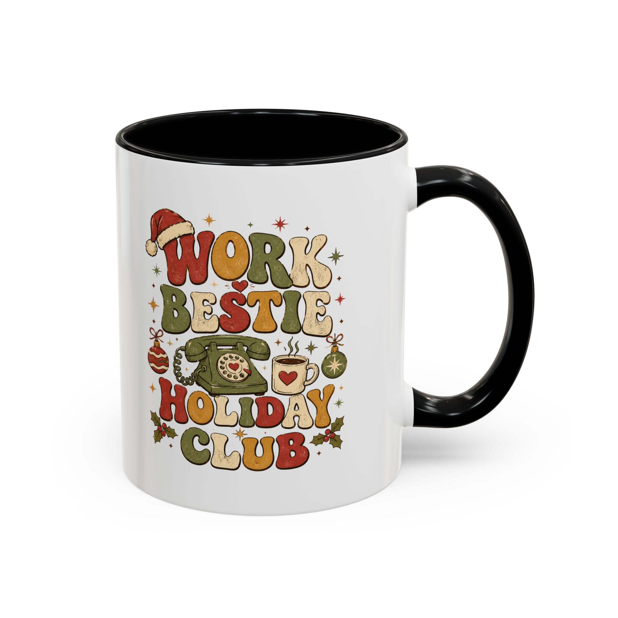 Modern Day Christmas Work Bestie Holiday Club Coffee Mug — Retro Christmas Accent Mug