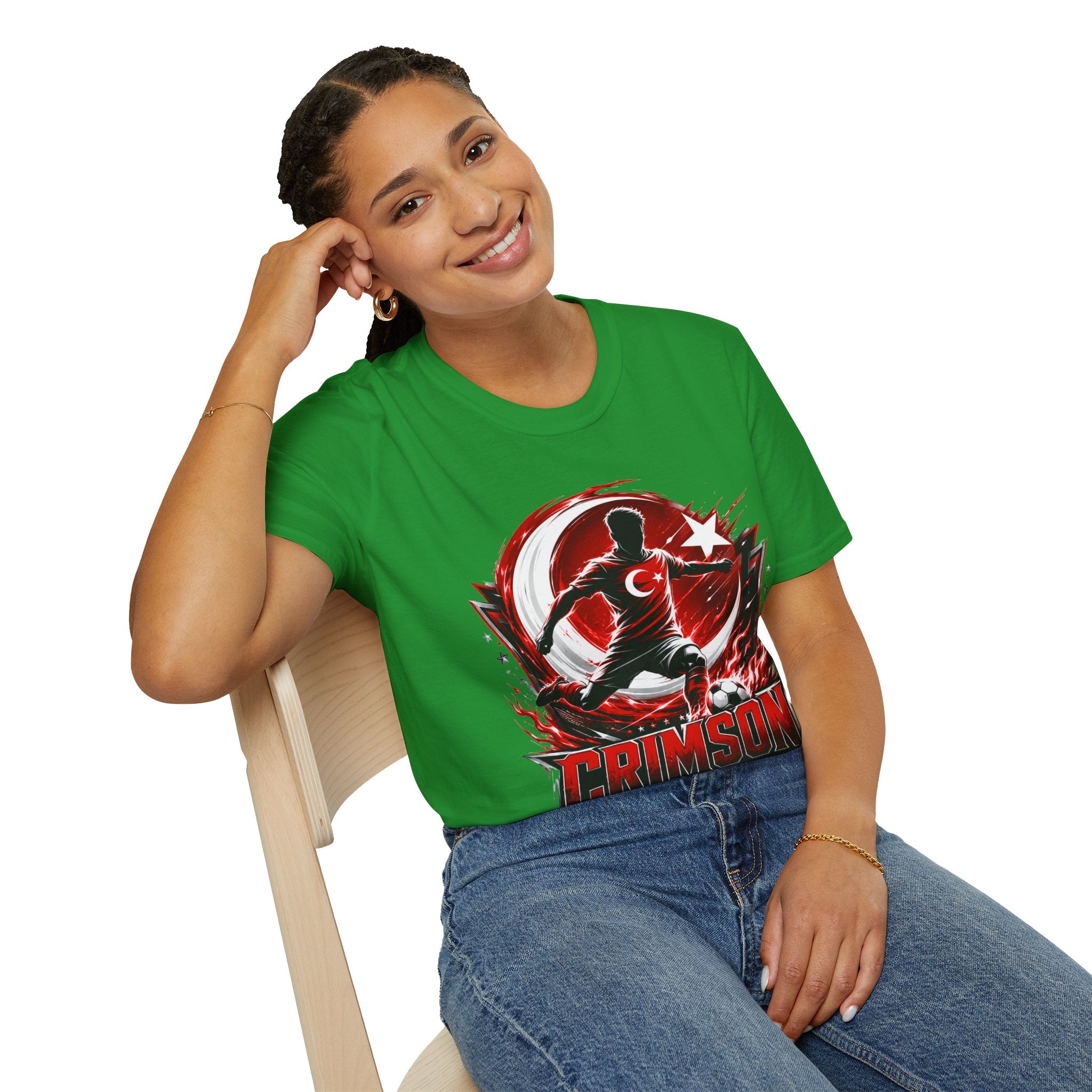 Turkey Crimson Flame Soccer T-Shirt — Turkish Crescent & Star Football Fan Tee