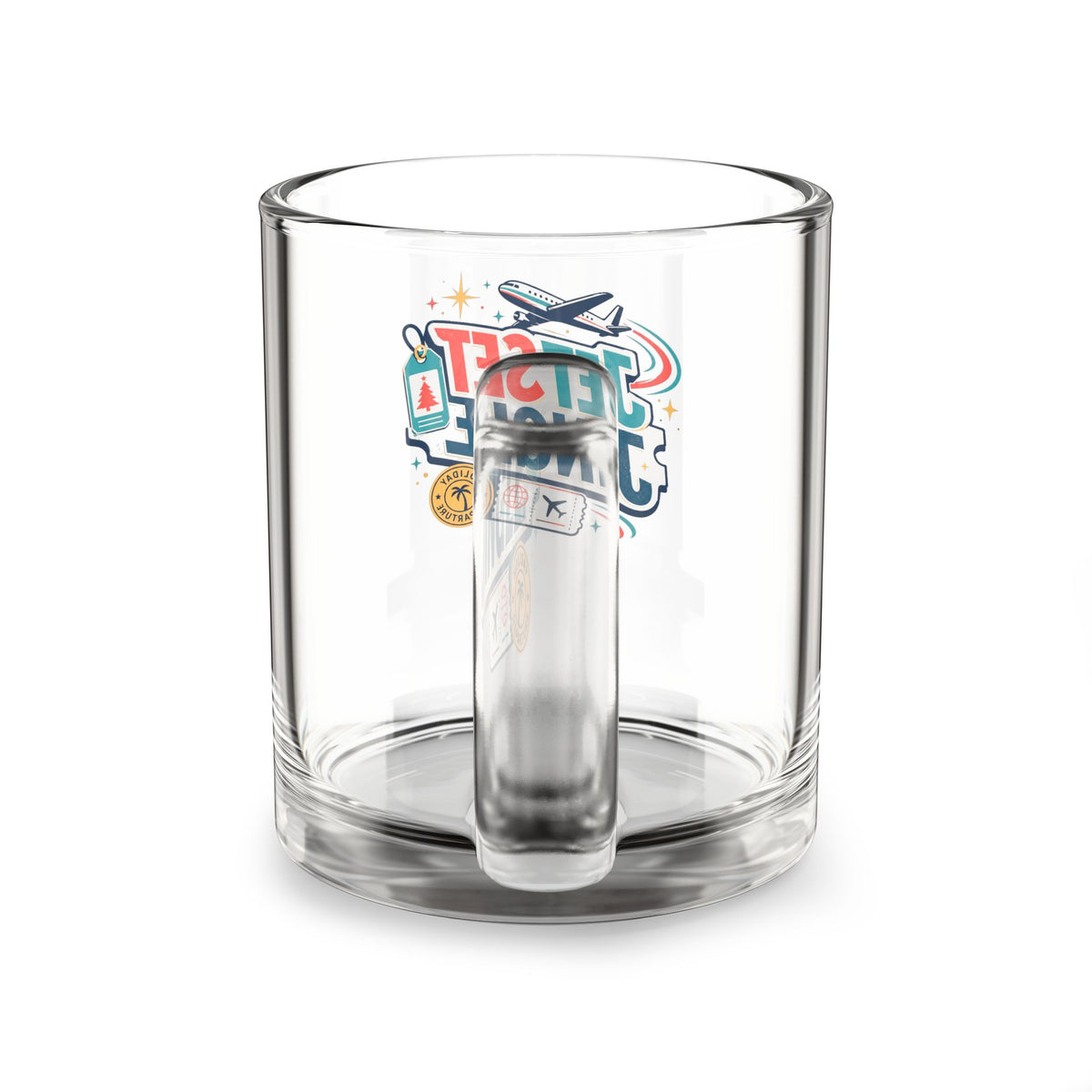 Modern Day Christmas Glass Mug  10oz Jet Set Jingle Glass Mug – 10oz Travel Lover Coffee Cup