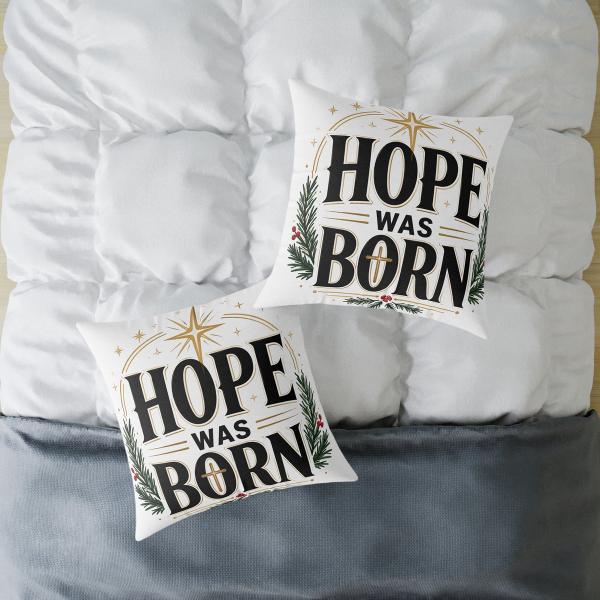 Christmas Hope Was Born Christmas Throw Pillow — Holiday Nativity Decor