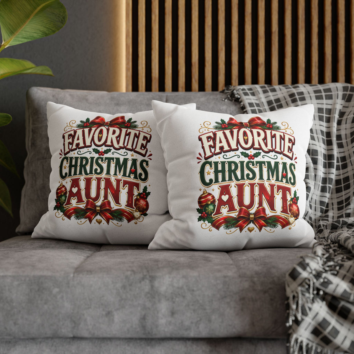 Favorite Christmas Aunt Pillowcase - Festive Holiday Decorative Throw Pillowcase