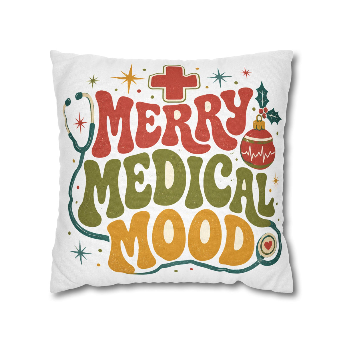 Merry Medical Mood Pillowcase Modern Day Christmas  - Festive Nurse & Doctor Holiday Throw Pillowcase