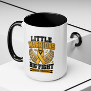 Little Warriors Big Fight Childhood Cancer Awareness Coffee Mug — Gold Ribbon Support Accent Mug