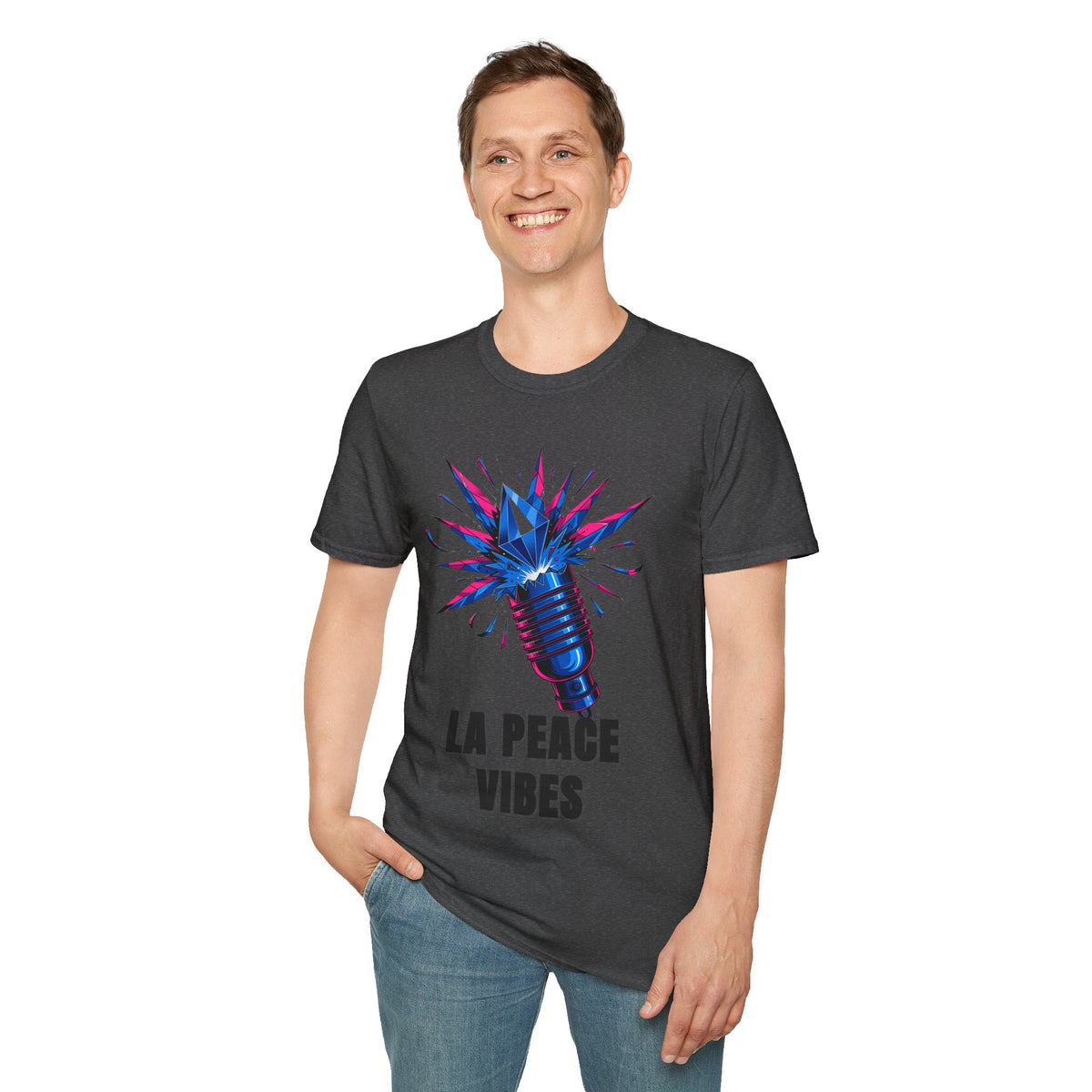 La Peace Vibes Microphone T-Shirt - Retro Pop Art Graphic Tee - Trending Now - September 2026