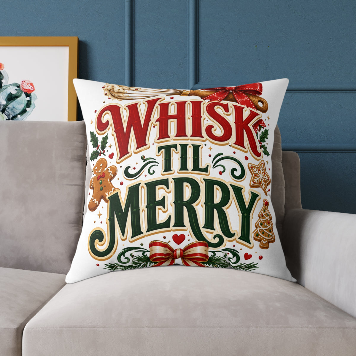 Christmas Whisk 'Til Merry Holiday Pillow - Christmas Baking Decorative Throw Pillow