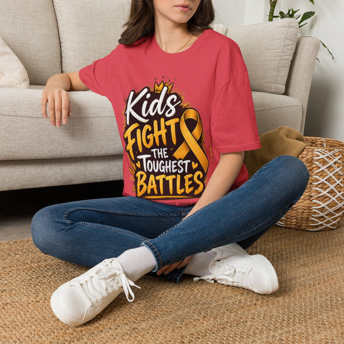 Children's Cancer Awareness T-Shirt — "Kids Fight The Toughest Battles" Gold Ribbon