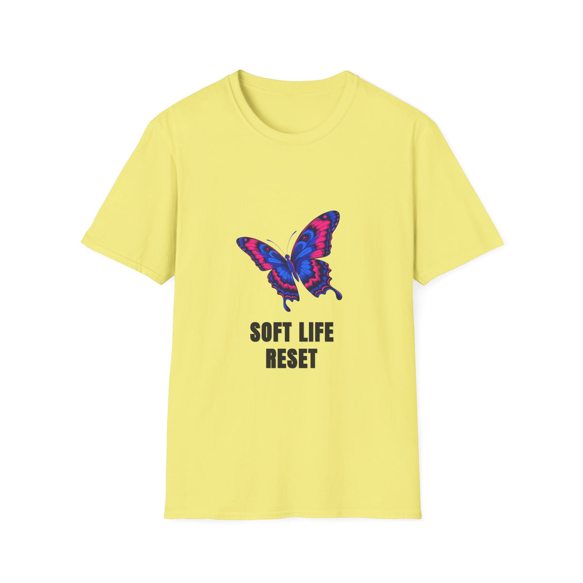 Butterfly 'Soft Life Reset' T-Shirt — Vibrant Pink & Blue Graphic Tee - Trending Now - August 2026