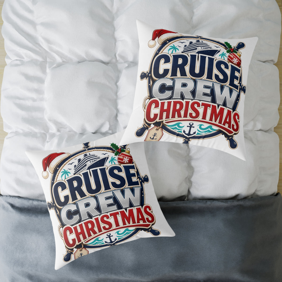 Modern Day Christmas Cruise Crew Christmas Square Poly Canvas Pillow