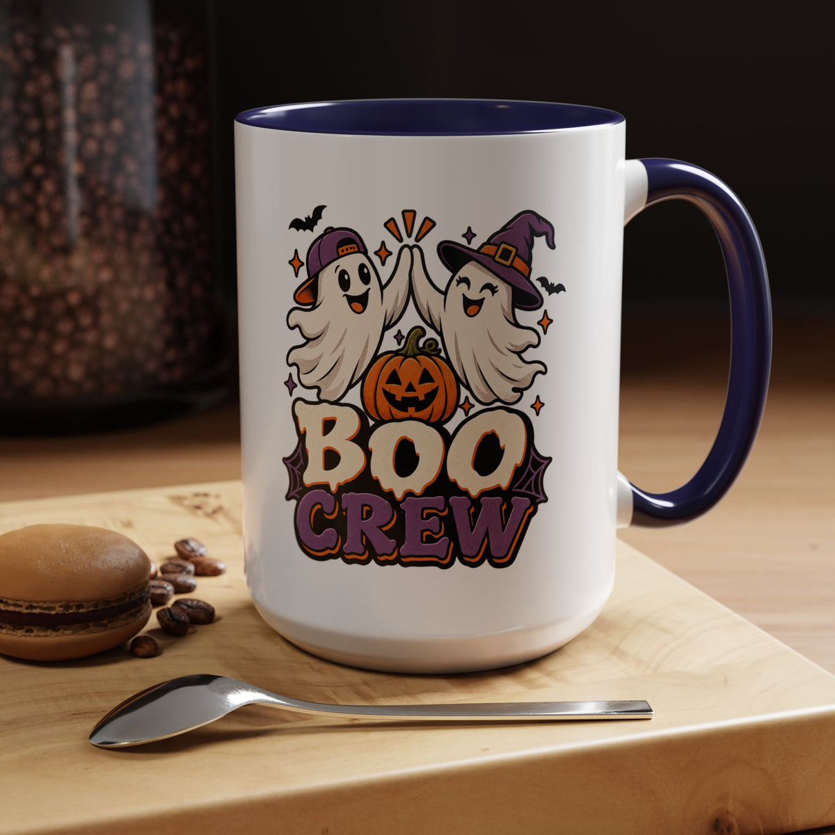 Boo Crew Halloween Accent Coffee Mug — Cute Ghosts & Jack-O'-Lantern Design (11/15 oz)