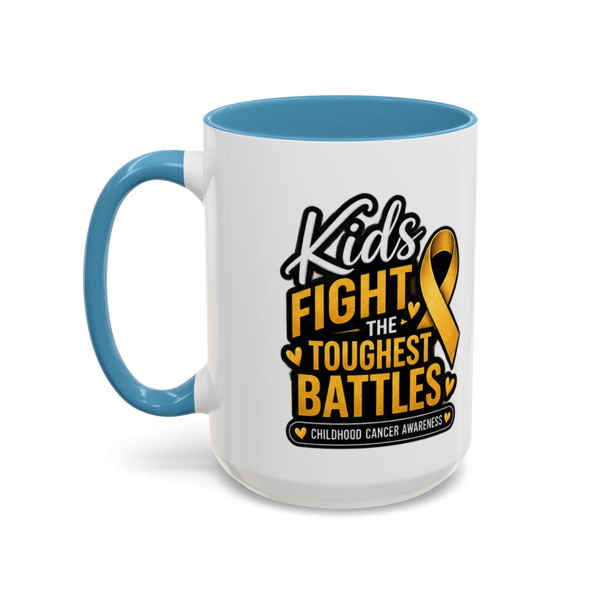 Childhood Cancer Awareness Accent Coffee Mug - "Kids Fight the Toughest Battles" (11/15oz)