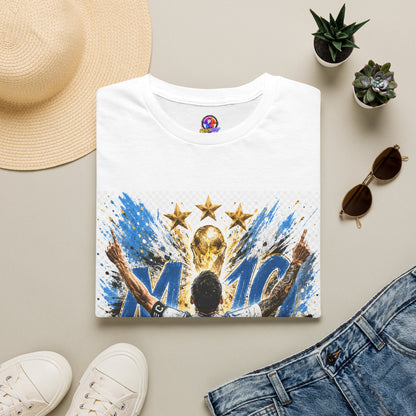 Argentna  Soccer M10 Champion T-Shirt — Gold Trophy & Stars Football Fan Tee