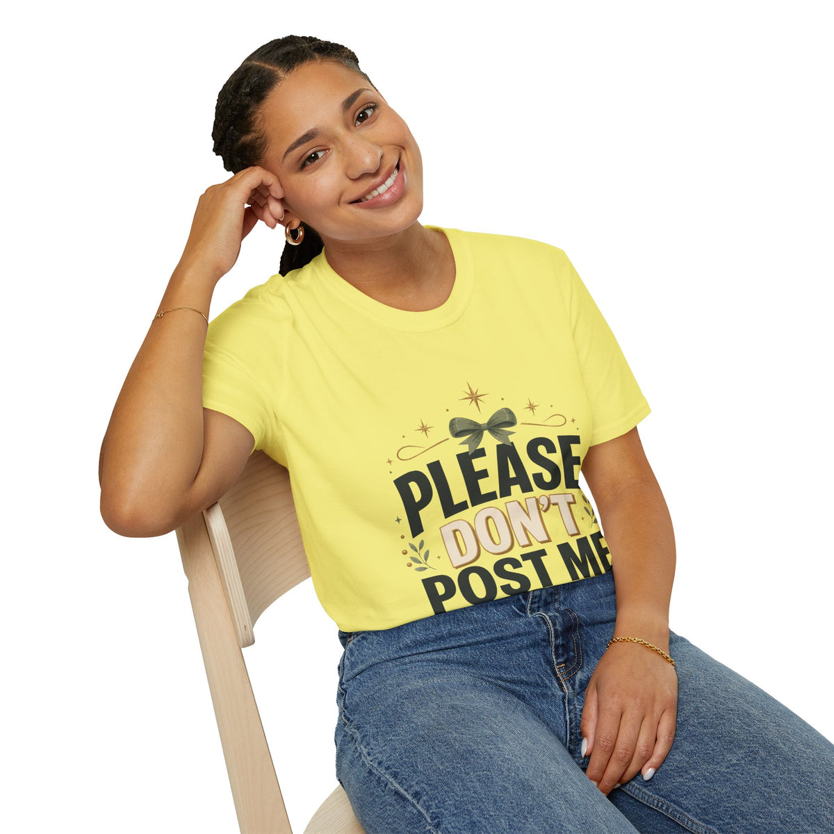 T-Shirt — Please Don’t Post Me Graphic Tee (Cute Bow, Social Media Humor)