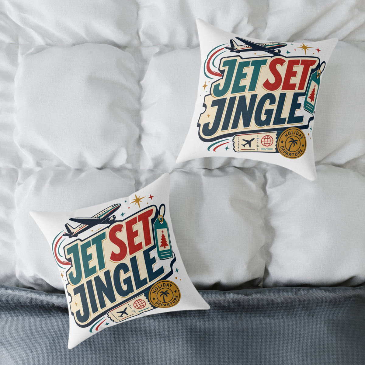 Jet Set Jingle Modern Day Christmas Square Poly Canvas Pillow
