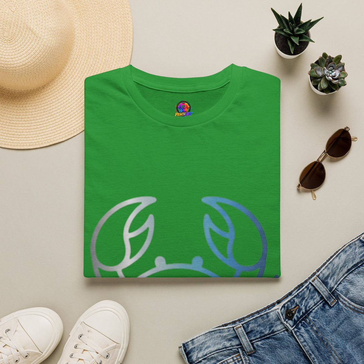 Crab Graphic T-Shirt — Coastal Blue Minimalist Beach Tee