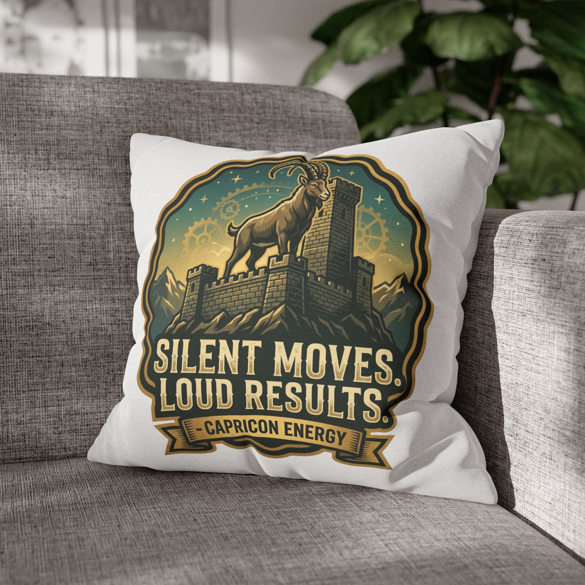 Capricorn Pillowcase – "Silent Moves, Loud Results" Zodiac Decor