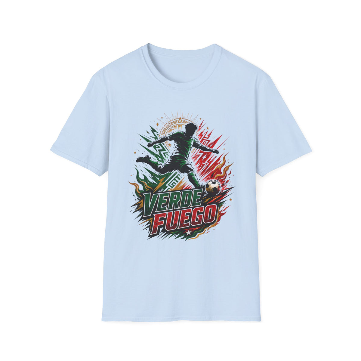 Verde Fuego Mexico Soccer T-Shirt — Dynamic Player Silhouette Football Tee
