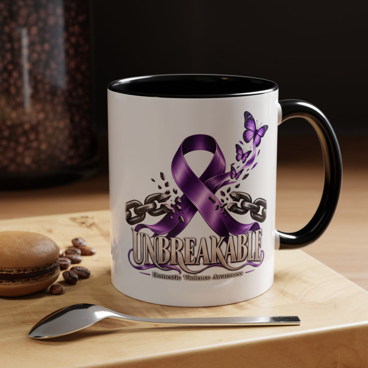 Unbreakable Purple Ribbon Coffee Mug —Domestic Violence Awareness Support Accent Mug