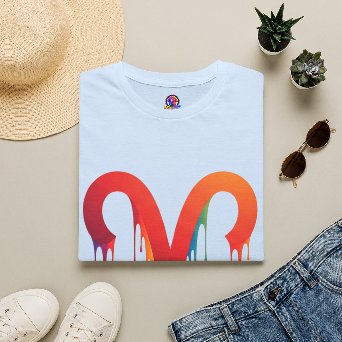 Aries Rainbow Drip T-Shirt — Colorful Dripping Zodiac Graphic Tee