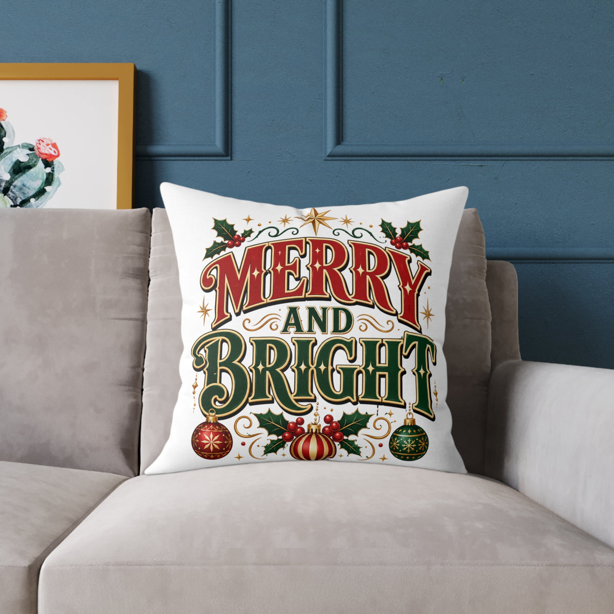 Square Christmas Pillow – "Merry and Bright" / "Mama Claus" Holiday Decorative Throw Pillow
